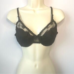 Lily of France Black Lace Bra Size 34C Sexy Feminine Romantic